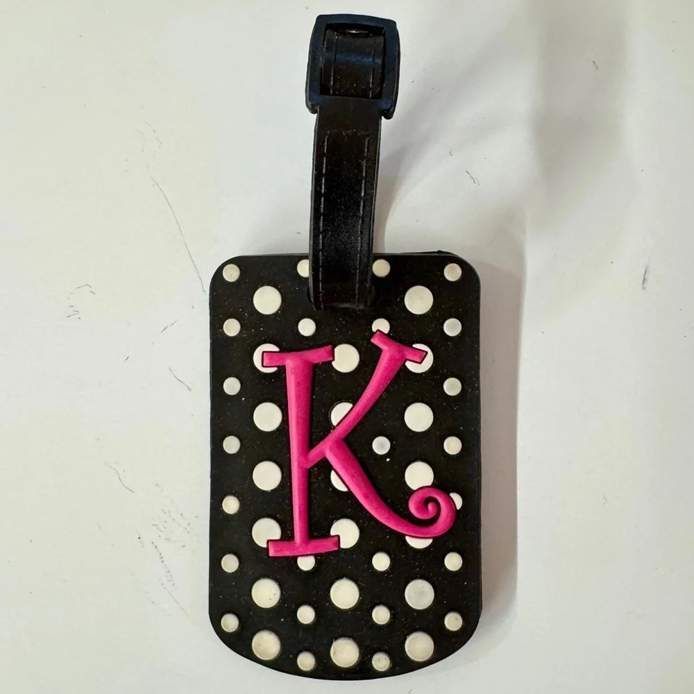 Black Polka Dot Luggage Tag With Pink Letter K